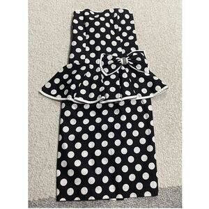 Jessica Howard Women's Size 6 Vintage 80's Strapless Polka Dot Peplum Bow Dress